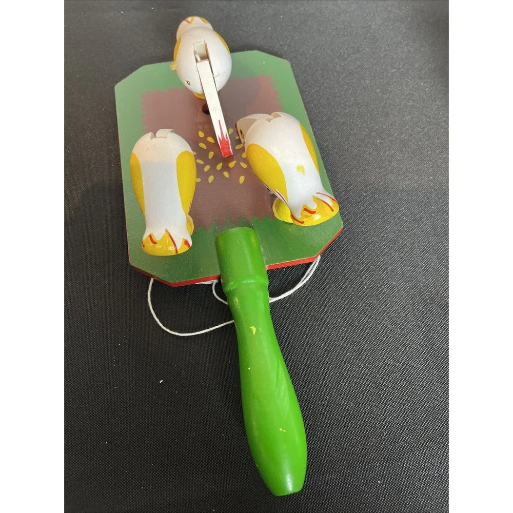 Pecking Hen Toy Vintage Wood Green White Chicken